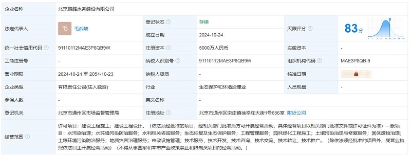 注冊(cè)資本5000萬！中電建生態(tài)環(huán)境集團(tuán)在北京成立水務(wù)建設(shè)公司
